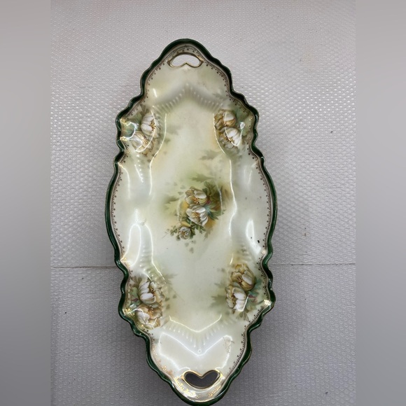 R S Prussia Handled Christmas Celery Serving Dish - Dogwood & White Lilies - Picture 3 of 8